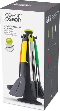 Набір кухонних помічників Joseph Joseph Elevate, 6 предметів з поворотним підставкою, ергономічні силіконові ручки, антипригарне покриття (з пінцетом, багатокольоровий)