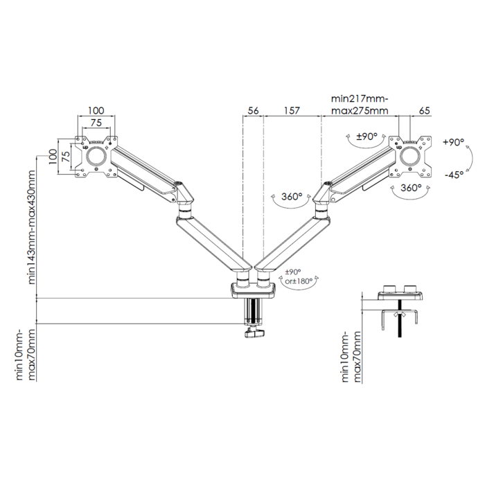 Настільне кріплення для монітора Anda Seat Stealth II Duo 17’’-32’’ Black