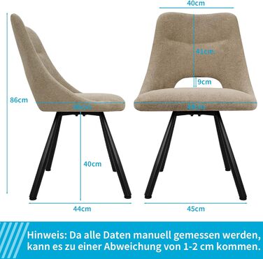 Обідні стільці поворотні 4 шт., 180° обертання, м'яка тканина кашмір-бавовна, чорні металеві ніжки, для кухні, вітальні, їдальні, хакі, 4 шт.