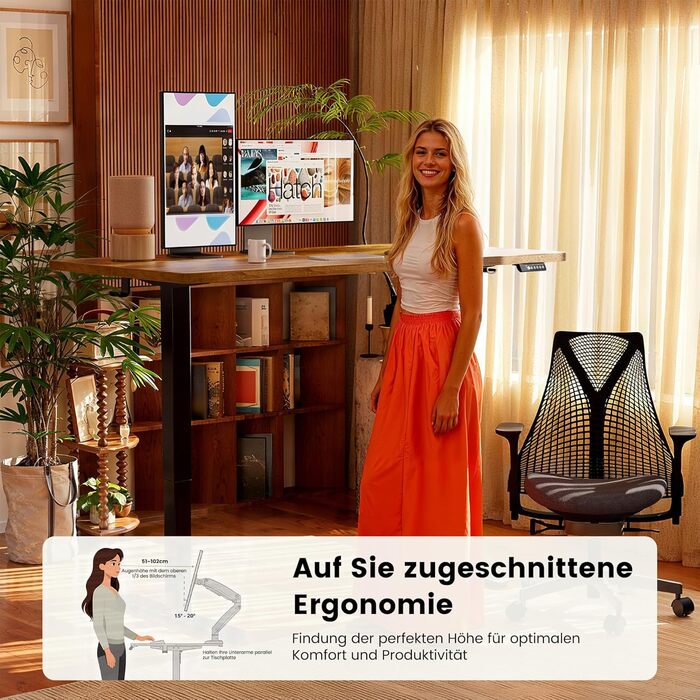 Електричний регульований стіл ErGear 160x80 см з 4-ма пам'ятними настройками, з'єднувальною пластиною, для дому та офісу, вінтажний колір дерева