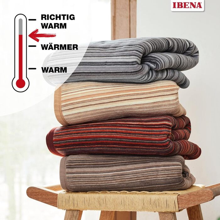 Вовняна ковдра Ibena Malang 150x200 см - Бавовняна суміш м'яка, тепла та придатна для прання, м'яка ковдра в смужку червоно-сіра (150 x 200 см, сіра)