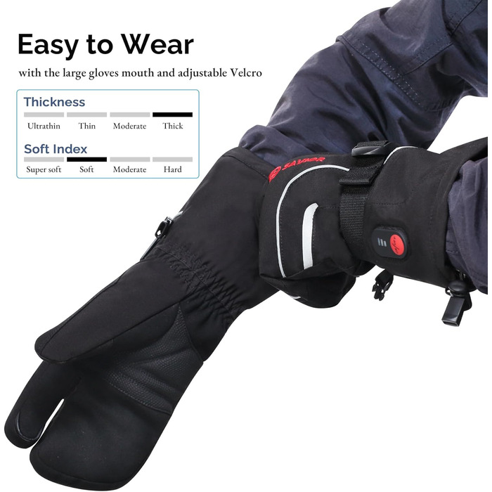 Електричні гріючі рукавиці-п'ятипалі SAVIOR HEAT для чоловіків та жінок, для катання на лижах, сноуборді, мотоциклі, прогулянках, бігу та інших зимових видів активності, чорний колір