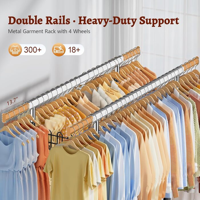 Стійка для одягу на колесах FAVOOOSTY, металева, мобільна, до 200 кг, чорна, 2 стійки