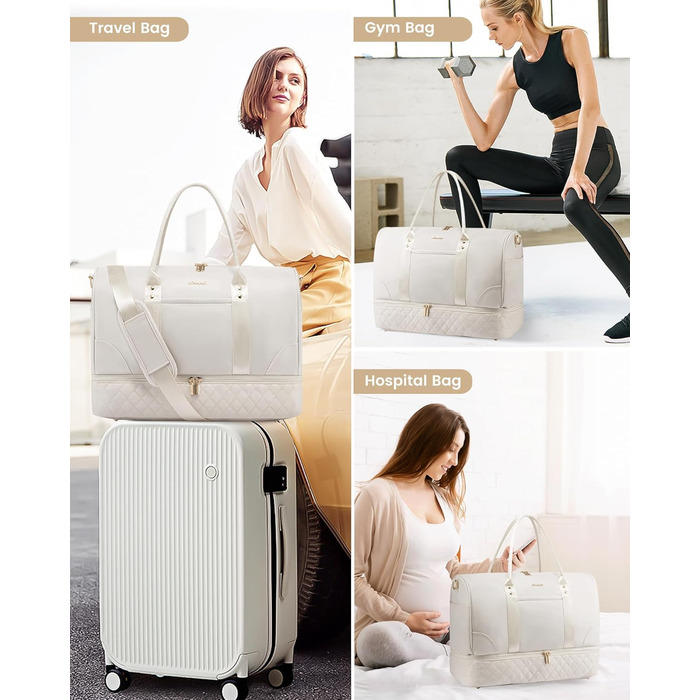 Сумка-мішок LOVEVOOK для жінок, 40л, 2 шт. (бежевий & хакі), з відділенням для взуття та мокрих речей, для подорожей, спортзалу, Gym, Yoga, ручна поклажа