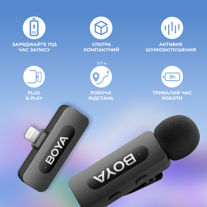 Бездротовий петличний мікрофон BOYA BY-V2 Lightning Black
