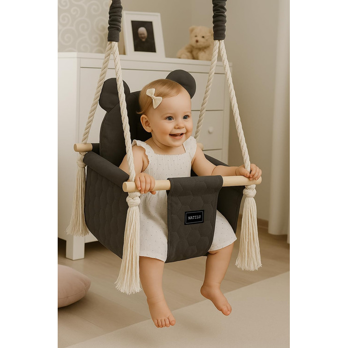 Дитяча гойдалка для дому та вулиці Bär Light Velvet | Дерев'яна гойдалка для дітей | Гойдалка для дверного отвору