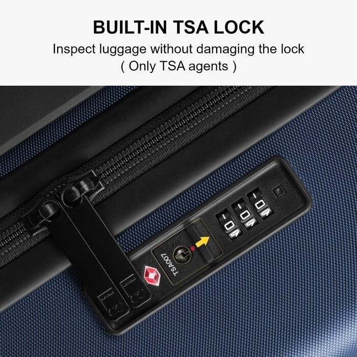 Валіза LEVEL8 на 4 колесах, жорсткий пластиковий чемодан 100% полікарбонат, TSA замок, мікродіамантова текстура, ручна поклажа, синій, 54x23.5x37 см, 40 л