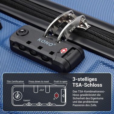 KONO Набір валіз 3 шт. з ABS, ручна валіза, набір валіз, валізи M-L-XL з колесами та TSA замком, темно-синій