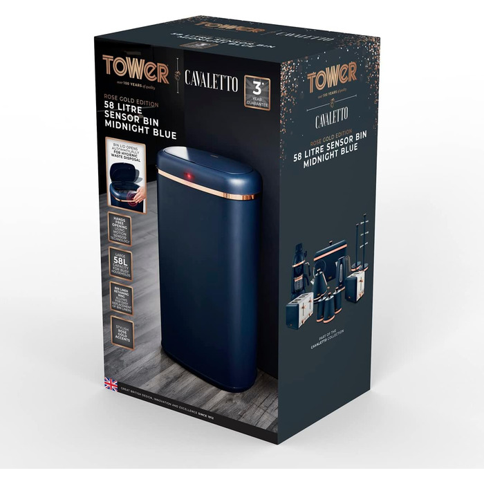 Tower 58 л квадратний сміттєвий бак з датчиком (Midnight Blue And Rose Gold)