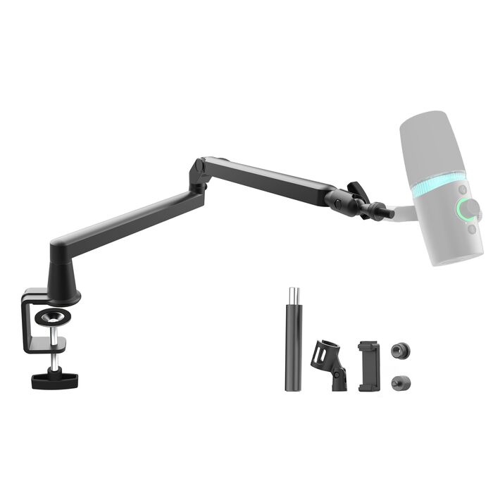 Мікрофонний стійкий кронштейн з металевим тримачем 15 см, для подкастів, стрімінгу, геймінгу (чорний)