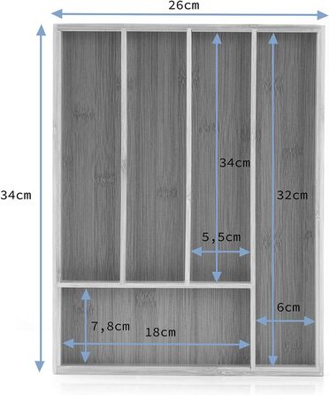 Організатор для столових приборів Homede бамбуковий на 7-9 відділень (34x26x4cm)