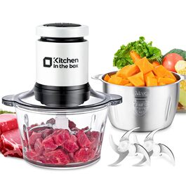 Електричний подрібнювач Zerkleinerer 400W з двома чашами 2л + 2л та двома лезами з нержавіючої сталі для м'яса, овочів, фруктів - білий