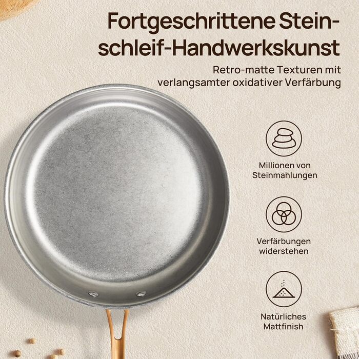 Набір каструль KOKHUB 8 шт. з нержавіючої сталі для індукційних плит, вінтажний набір каструль та сковорідок без покриття, PFOA/PFAS/PTFE-free, набір каструль з кришками для всіх типів плит, безпечний для духовки та мийки