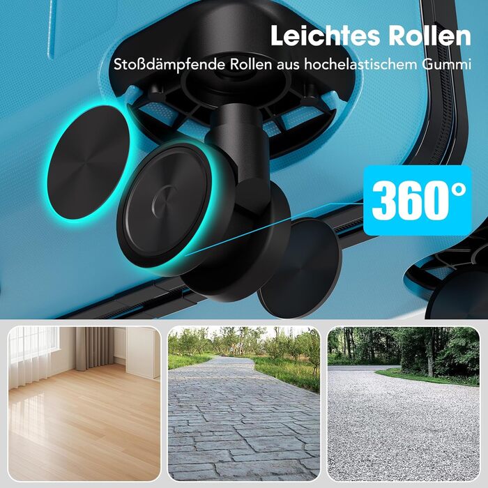 Набір валіз Vallsero 5шт, Gepäck Set, Trolleys, ABS, TSA-Schloss, Рожеве золото, блакитний колір