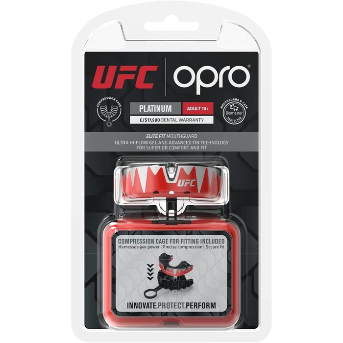 Капи платинового рівня OPRO для дорослих і підлітків з революційною технологією налаштування для боксу, єдиноборств і контактних видів спорту (UFC-червоний / сріблястий / чорний)