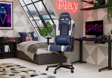 Ігрове крісло DXRacer PRINCE L, шкіра ПВХ, синій і білий