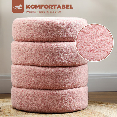 Пуф HOMCOM, круглий, з м'якою оббивкою з тедді-флісу, металевий каркас, витримує до 120 кг, діаметр 40x45 см, рожевий