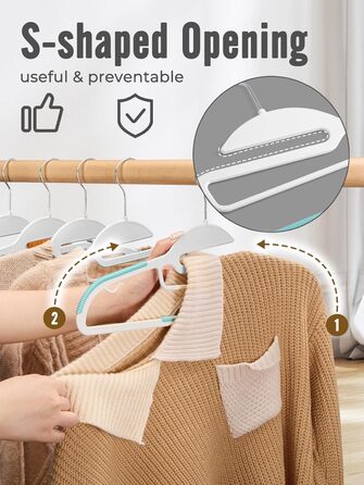 50 шт. Плечі для одягу з пластику HOUSE DAY - неслизькі, обертаються на 360°, економія місця, міцні, чорний гумовий стрижень (білі та чорні)