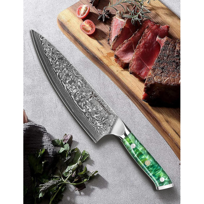 Ніж кухарський 20 см Xuan Серія VG10 Дамаська сталь, ручка з харчового пластику (смарагдовий)