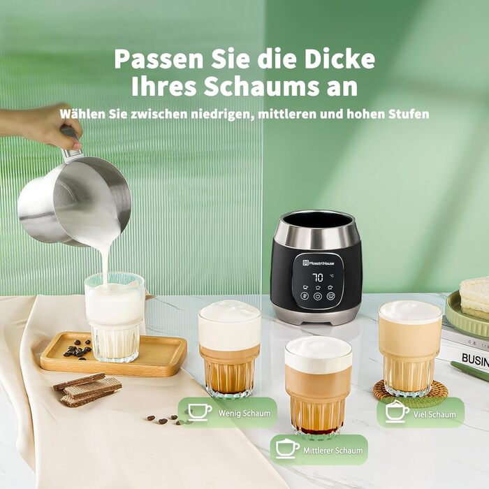 Електричний спінювач молока Maestri House 600 мл, 12-в-1, з регулюванням температури та функцією пам'яті, з нержавіючої сталі, чорний