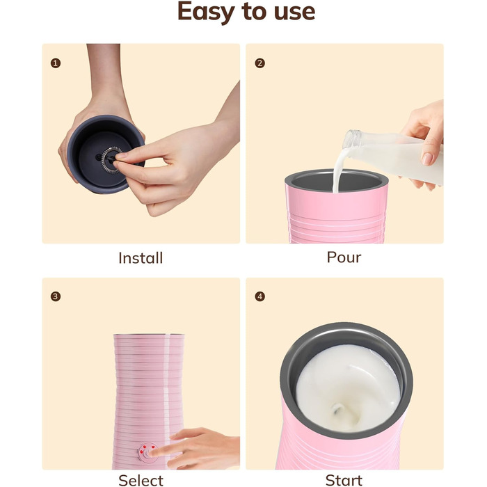 Morpilot Електричний спінювач молока 4-в-1, для лате, капучино, макіато (рожевий)