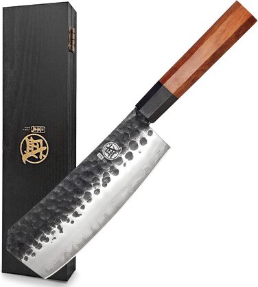 Японський кухонний ніж MITSUMOTO SAKARI з ручкою з рожевого дерева (19 см), ручна ковка, високоякісна сталь