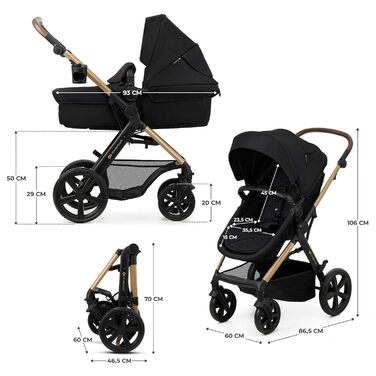 Дитяча коляска Kinderkraft MOOV 2 3 в 1 з автокріслом I-SIZE, чорна, до 22 кг
