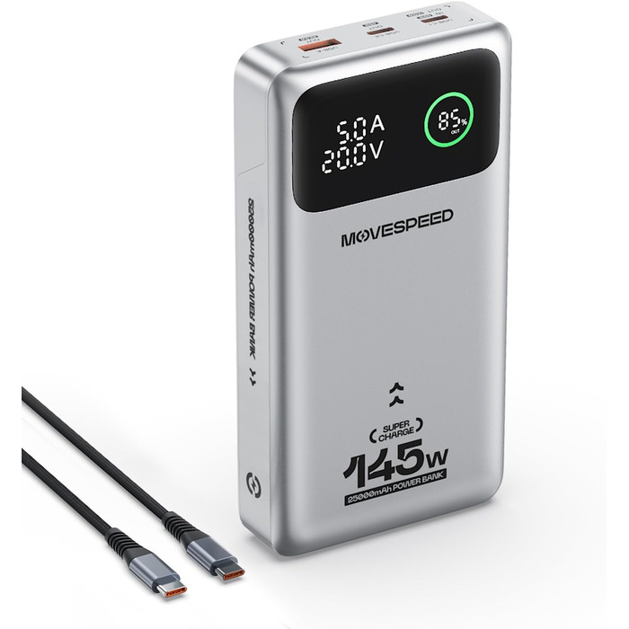 Power Bank MOVESPEED 145W 25000mAh з 3 USB-портами, PD 3.1, Digital Display - для ноутбуків, iPhone, Galaxy, iPad