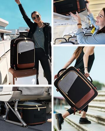 LOVEVOOK Рюкзак для ручної поклажі, дорожній рюкзак для жінок, водонепроникний, з відділенням для взуття, 17-дюймовий ноутбук, 40L, 45x36x20 см, Carry on Luggage (Чорний+сірий+коричневий)