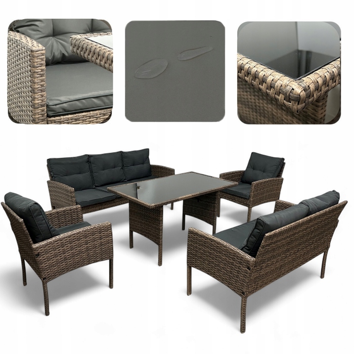 Комплект садових меблів IdealGarden із техноротанга, коричневий, 5 предметів