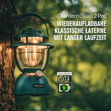 Кемпінговий ліхтар OLIGHT Olantern Classic 2 Pro 300 люмен, ретро LED, з можливістю затемнення, USB, аварійний блок живлення (Clover Green)