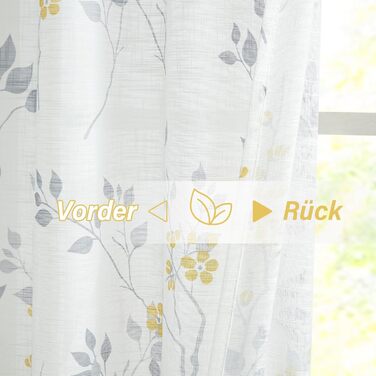 Штори Beauoop Yellow Grey Voile, Квітковий візерунок, Лляний вигляд, Комплект з 2 шт. , 127x245см, напівпрозорі