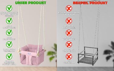 Дитяча гойдалка для дому та саду з бука, рожева. Максимальне навантаження 25 кг. Комплект кріплення