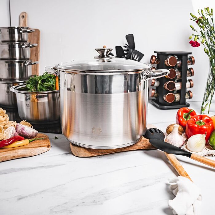 Німецький каструль з нержавіючої сталі 16л, Ø 30 см - великий каструль для супу, пасти, індукція, всі плити