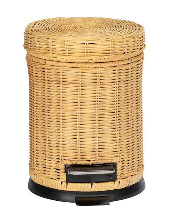 Педальний кошик для косметики WENKO Manila 3 л, виготовлений зі справжнього ротанга, відро для сміття у ванній кімнаті з механізмом плавного закриття, невеликий кошик для сміття, дерево та пластик, 19,5 x 26,5 x 24 см, бежевий