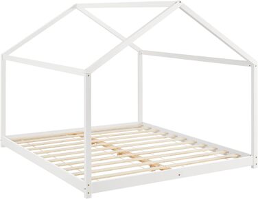 Дитяче ліжко Ліжко Cerro House Молодіжне ліжко Ліжко-будиночок з рейковою основою Ліжко Монтессорі з масиву сосни Каркас ліжка 120x200см Білий (160x200 см)