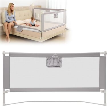 Бортики для ліжка дитячі 3 шт., захисні грати на ліжко для малюків (2x200 см + 1x180 см), сірі, складані