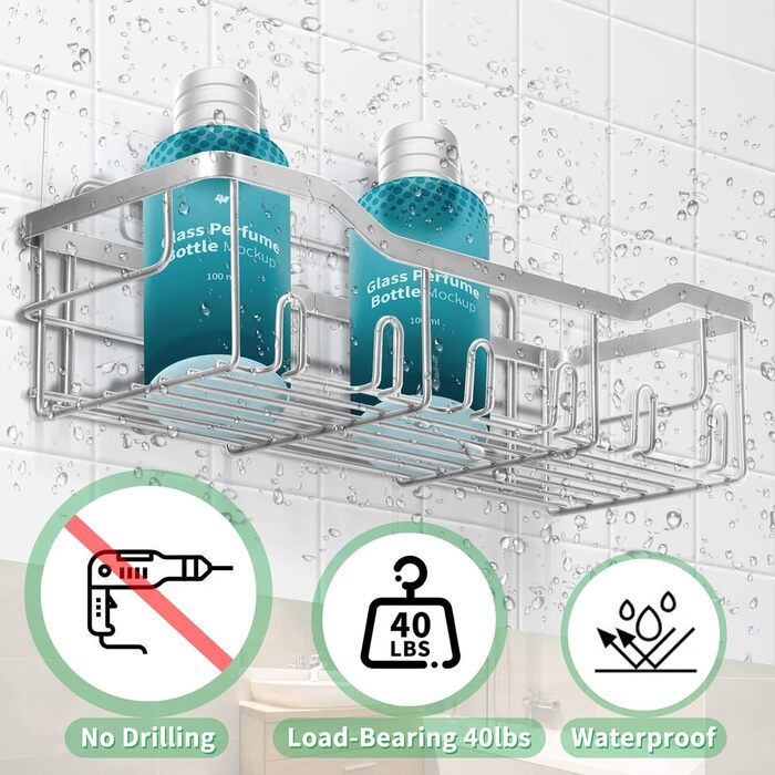 Душова полиця без свердління, 5 шт. органайзер для ванної кімнати, сріблясто-сірий SUS304 нержавіюча сталь, душовий кошик Кронштейн для шампуню