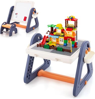 Дитячий стіл-трансформер DREAMADE 6-в-1 з місцем для сидіння, дошками для малювання/конструктора та ящиком для іграшок, 102 деталі, для дітей від 3 років (Модель 2)