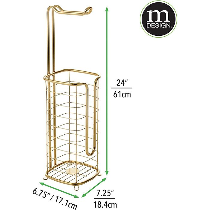 Тримач для туалетного паперу mDesign без свердління-окремо стоячий тримач для туалетного паперу для ванної кімнати - тримач для рулонів паперу з нержавіючої сталі на чотири рулони- (виготовлений з м'якої латуні)