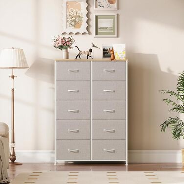Тканинна комода Somdot з 8/10 висувними ящиками, білий (сірий), 30x80x114.5 см