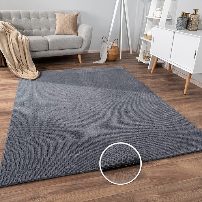 Домашній килим Paco для вітальні, спальні, з коротким ворсом, в скандинавському стилі бохо, з мелірованою обробкою, Сучасний однотонний декор, Розмір Колір (120x160 см, антрацит)