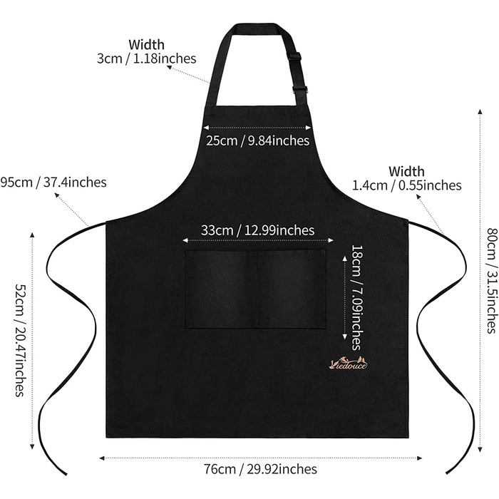 Фартух Viedouce з 2 упаковок, водонепроникний фартух шеф-кухаря з кишенями, Регульований кухонний фартух, фартух для барбекю, нагрудний фартух, кухонний фартух (чорний і бавовняний)