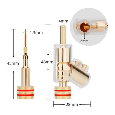 Бананові штекери YuanYong Audiophile 24k позолочені, подвійний гвинт, 8 шт. екерів L-подібний ключ (4 шт. )