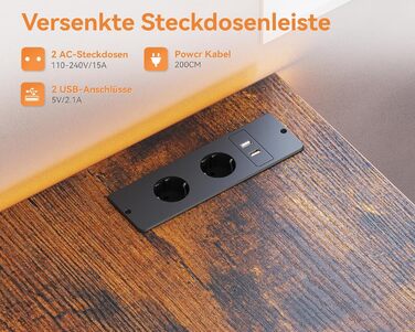 Комп'ютерний стіл Coleshome з ящиками з тканини, 130x48 см, з 2 розетками та 2 USB-портами, з полицею, для офісу/вітальні, коричневий, 130x48x75.7 см