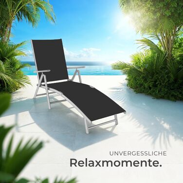 Шезлонг Tectake алюмінієвий, складний, з підлокітниками, регульована спинка, для балкона, саду, тераси, кемпінгу - сріблясто-сірий