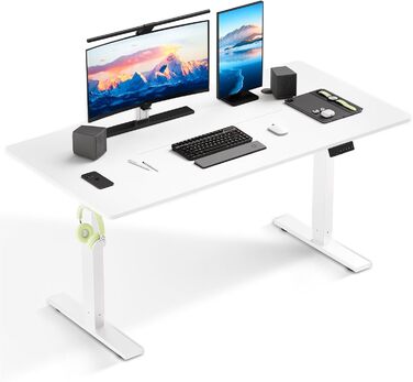 Електричний стіл з регулюванням висоти 60x110 см, з пам'яттю та захистом від зіткнень, для офісу, дому та геймінгу (білий)