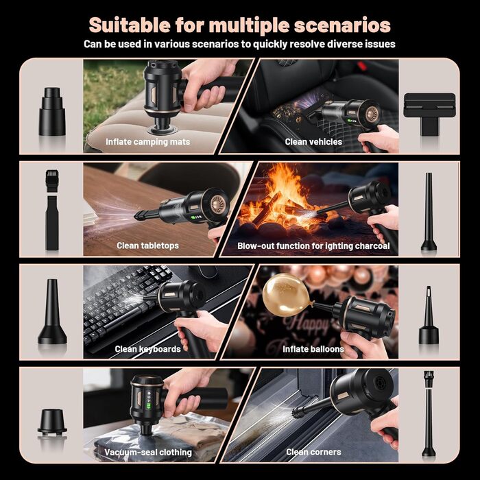 Акумуляторний ручний пилосос Handstaubsauger 28000Па, бездротовий автомобільний пилосос 4-в-1 з безщітковим двигуном та функцією самоочищення, для авто, дому та шерсті тварин, чорний