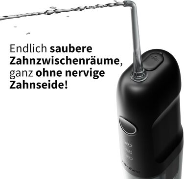 Munddusche AQUADENT A2 | Бездротова | Для дому та в дорогу | Water Flosser | Ефективне очищення міжзубного простору | 3 програми | Чорний