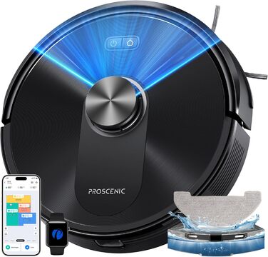 Робот-пилосос Proscenic Q10 з мокрою очисткою, 8000Pa, 200 хвилин роботи, лазерна навігація, керування через додаток, Alexa, Siri, Apple Watch, чорний